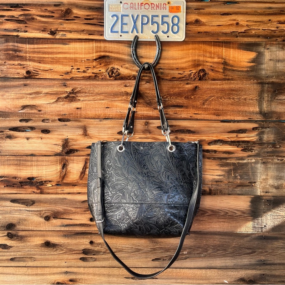 CALVIN KLEIN | Elegant Black Embossed Reversible Tote Bag
